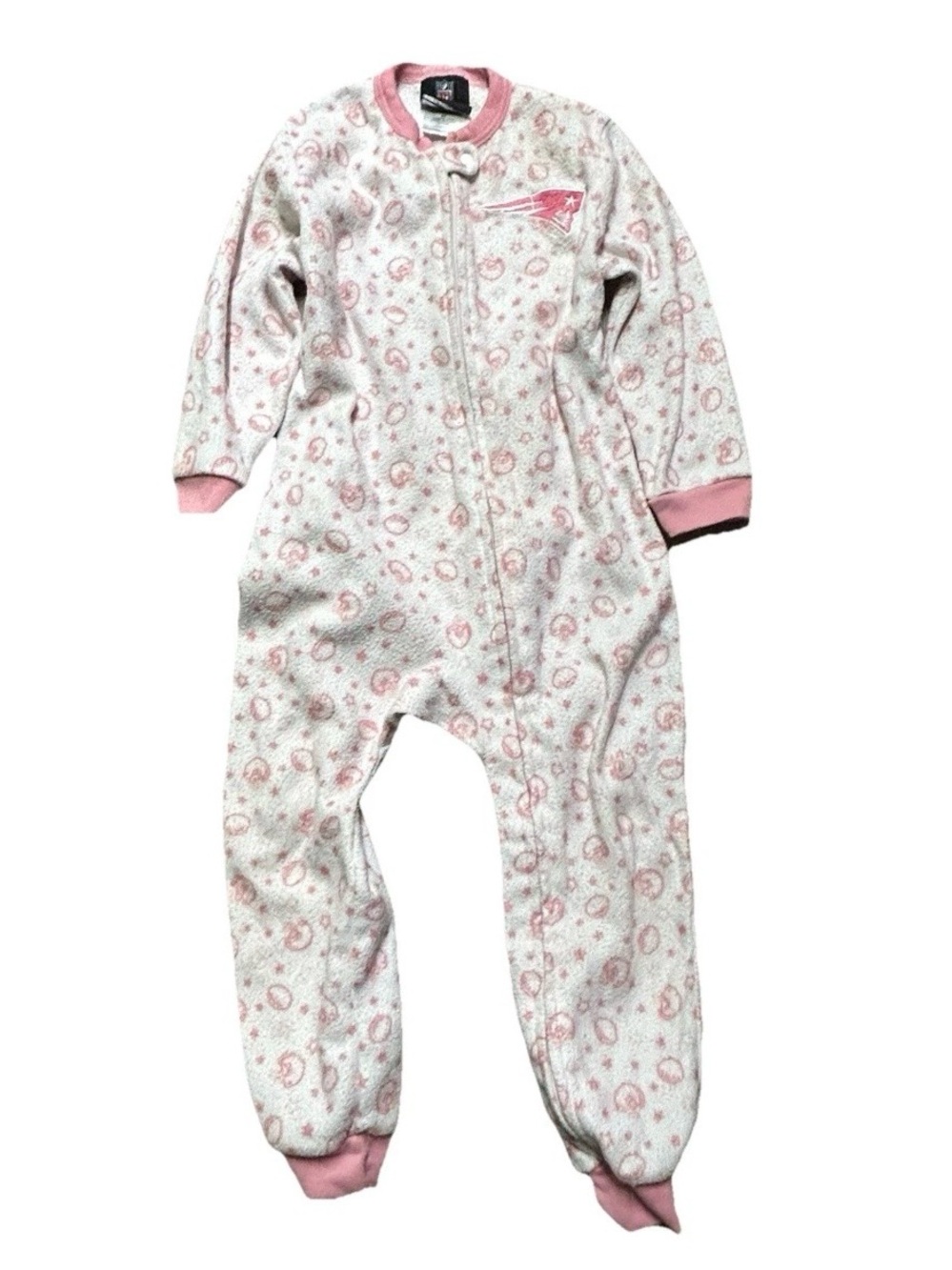 Toddler Girl New England Patriots Football Pink White Footie Pajamas Size 3T